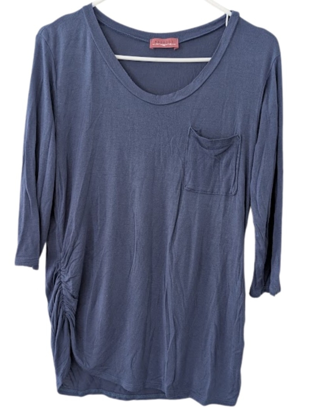 Ragdoll Slate Blue Scoop Neck Tunic with Side Ruching - Women's